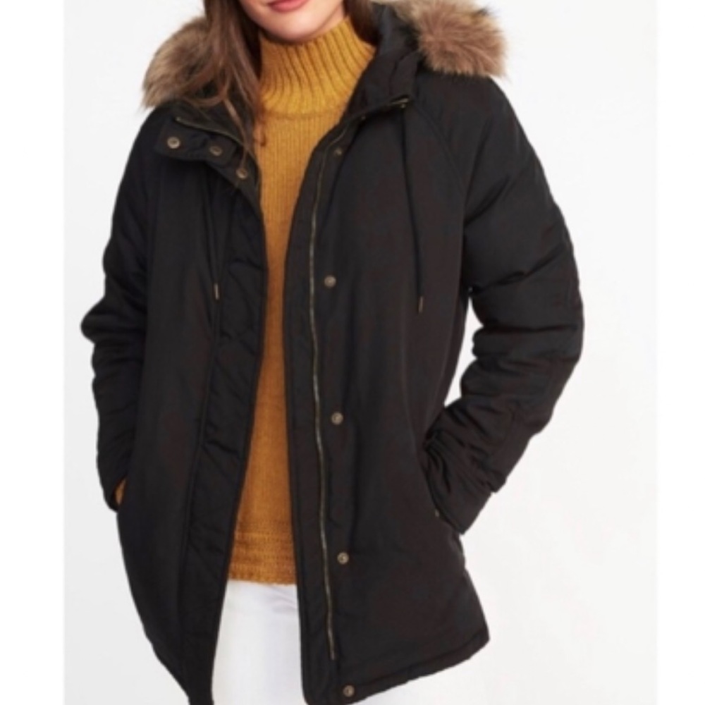 OLD NAVY Black Utility Jacket with Faux Fur Hood Frost Free Parka